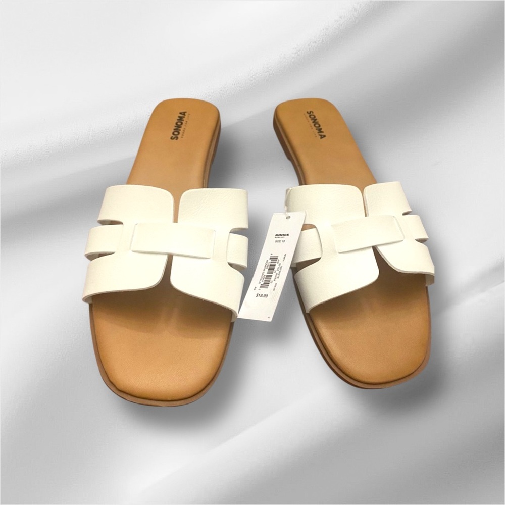 Sonoma White and Tan Slide Sandals Minimalist Design - Picture 1 of 1